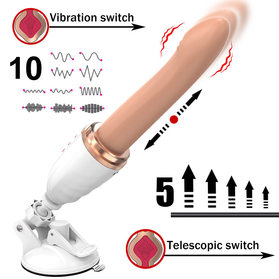 White Automatic Thrusting Vibrator with Suction Base - Hands-Free Telescopic Massager for Women