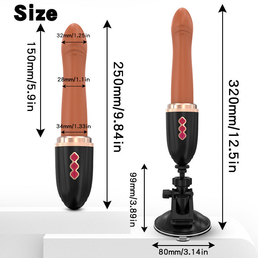 Black Automatic Thrusting Vibrator with Suction Base - Hands-Free Telescopic Massager for Women