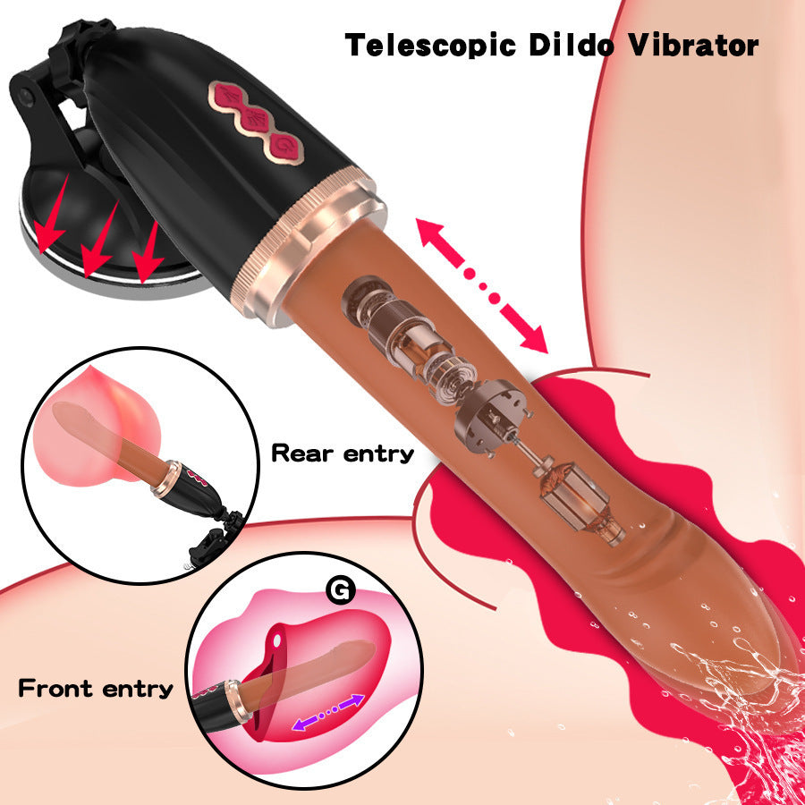Black Automatic Thrusting Vibrator with Suction Base - Hands-Free Telescopic Massager for Women