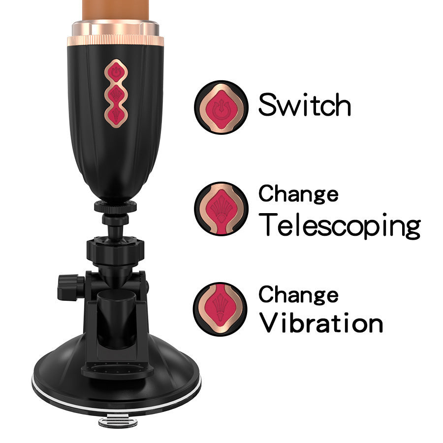 Black Automatic Thrusting Vibrator with Suction Base - Hands-Free Telescopic Massager for Women