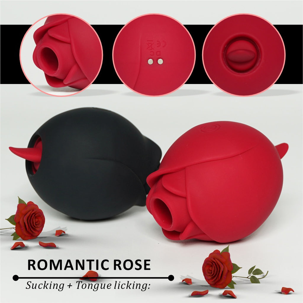 Red Rose-Shaped App-Controlled Suction & Tongue Massager - Sensual Chest Teasing Adult Toy