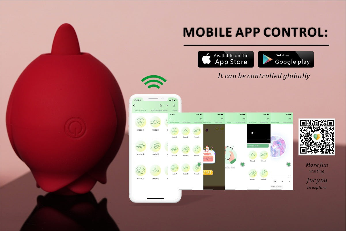 Red Rose-Shaped App-Controlled Suction & Tongue Massager - Sensual Chest Teasing Adult Toy