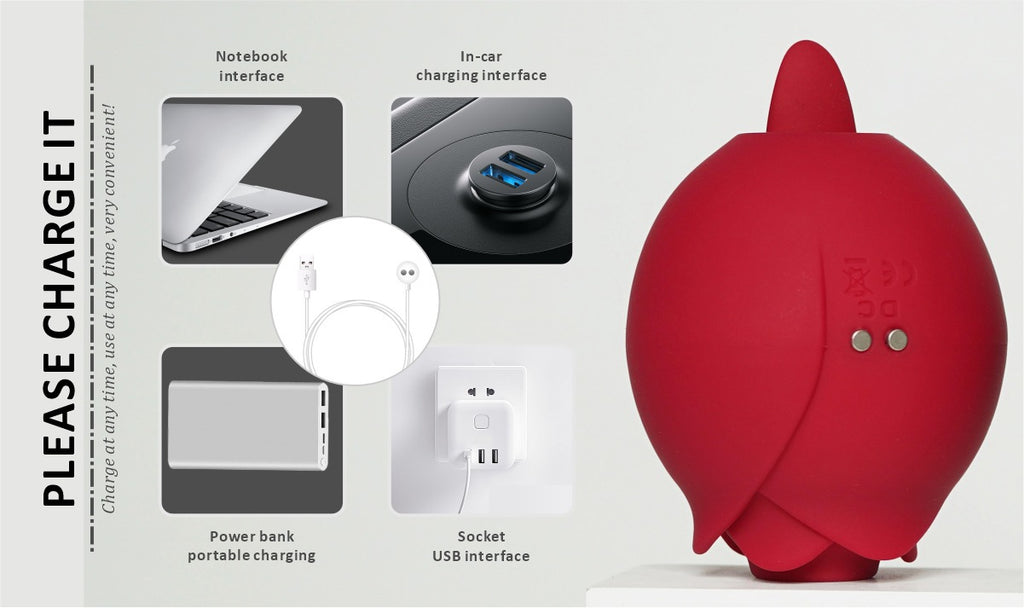 Red Rose-Shaped App-Controlled Suction & Tongue Massager - Sensual Chest Teasing Adult Toy