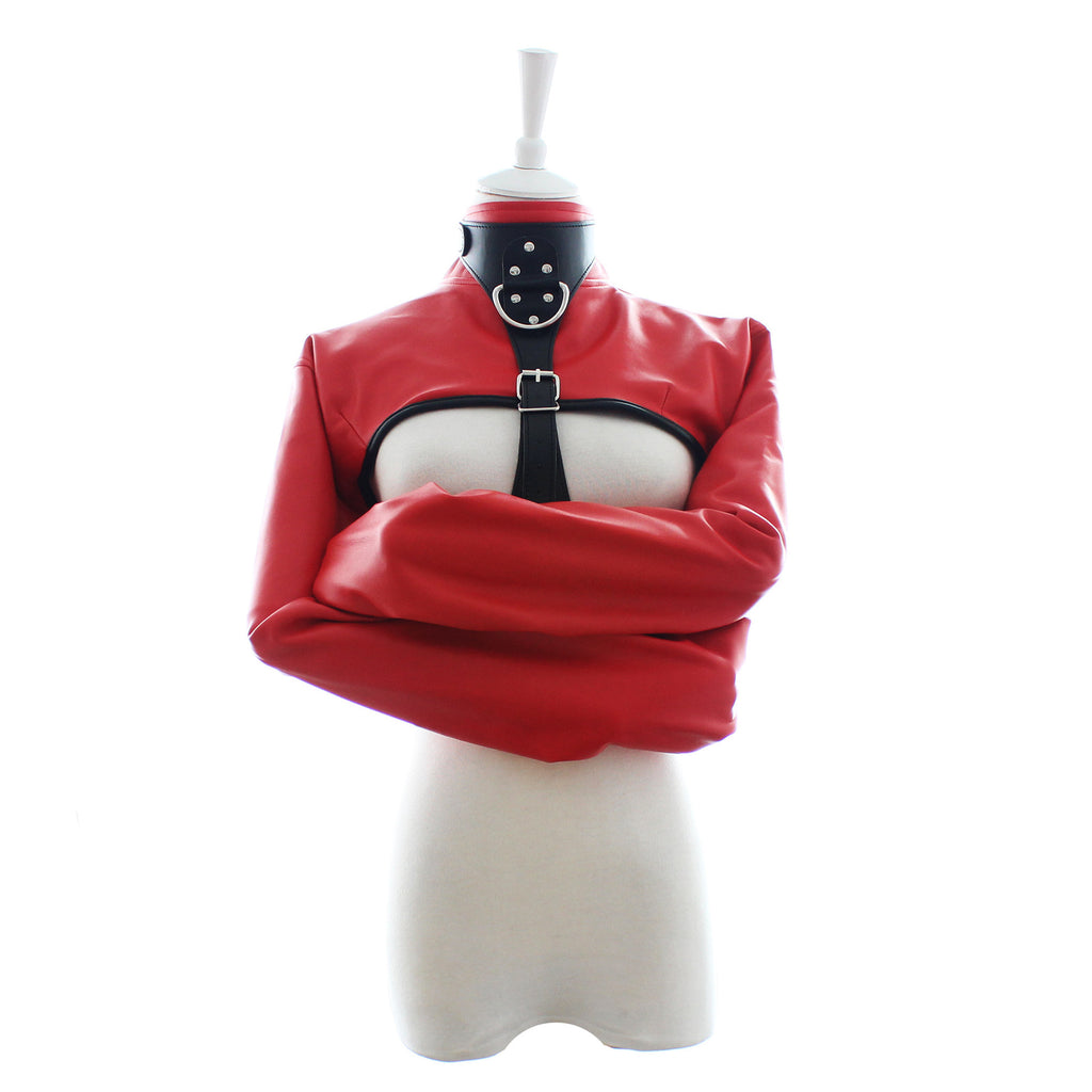 PU Leather Straitjacket Style Arm Binder & Posture Corrector with Adjustable Straps(red)
