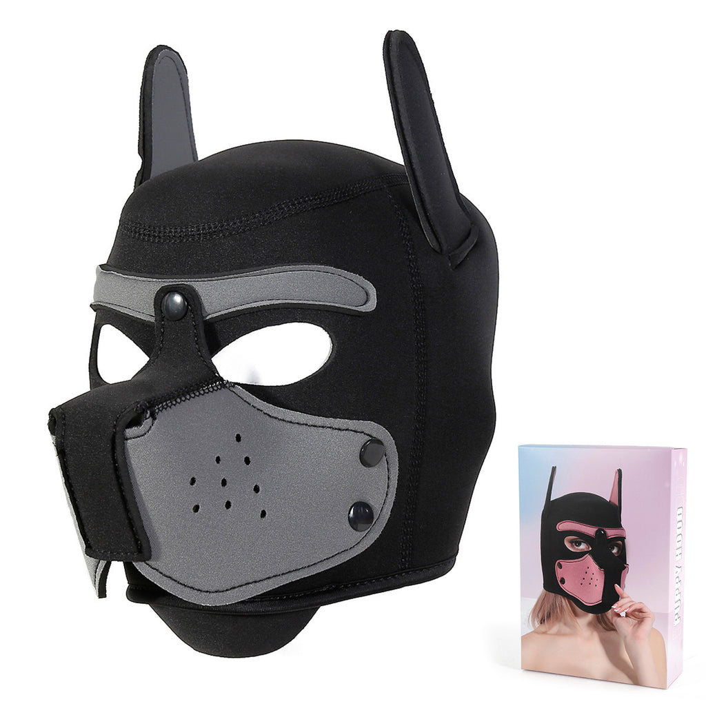 Playful Puppy Hood Mask - Soft Neoprene Full Head Cosplay & SM Accessory(Gray)
