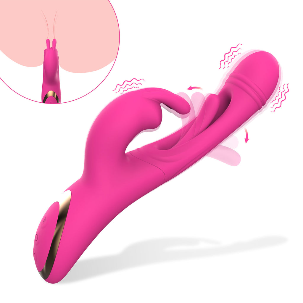 Red Sensual Dual-Action Rabbit Vibrator - G-Spot Massager & Flickering Clitoral Tongue - 12 Intense Modes, USB Rechargeable Silicone