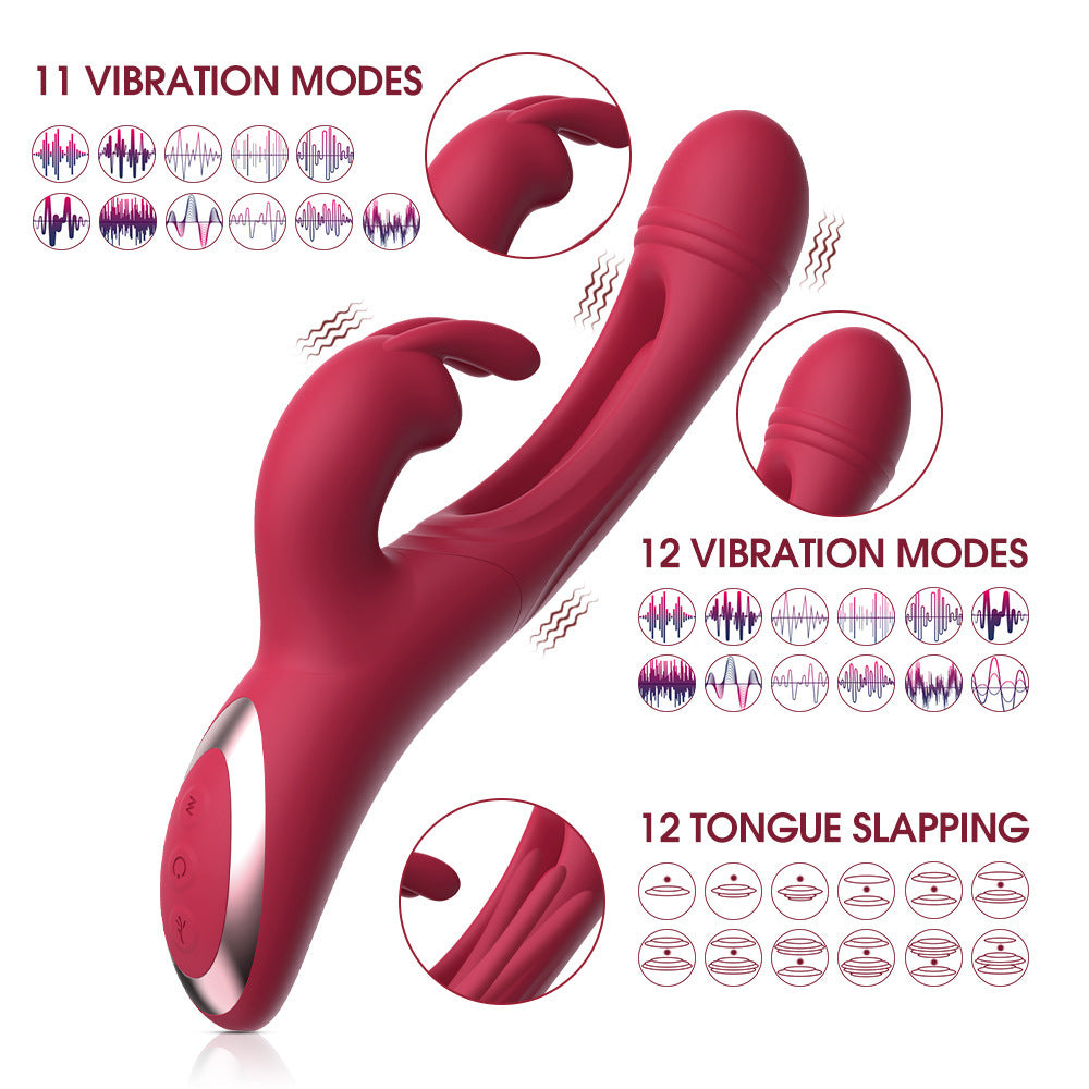 Red Sensual Dual-Action Rabbit Vibrator - G-Spot Massager & Flickering Clitoral Tongue - 12 Intense Modes, USB Rechargeable Silicone