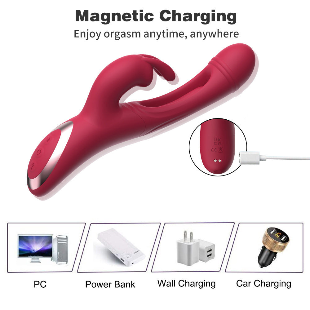 Pink Sensual Dual-Action Rabbit Vibrator - G-Spot Massager & Flickering Clitoral Tongue - 12 Intense Modes, USB Rechargeable Silicone