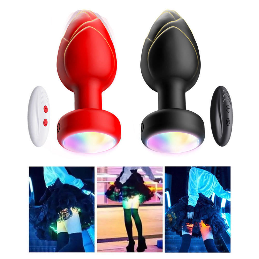 Black Luminous LED Vibrating Anal Plug with Wireless Remote - 10 Speeds, 7 Light Modes, Waterproof Silicone
