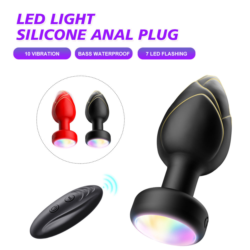 Red Luminous LED Vibrating Anal Plug with Wireless Remote - 10 Speeds, 7 Light Modes, Waterproof Silicone