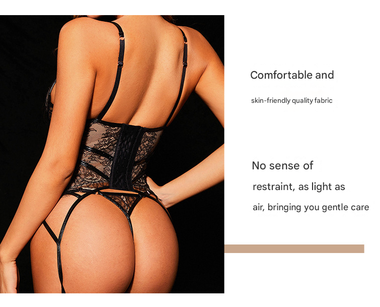 S Black Angel Luxe Sheer Lace Lingerie Set - Ultra-Thin Sexy European-Style Set