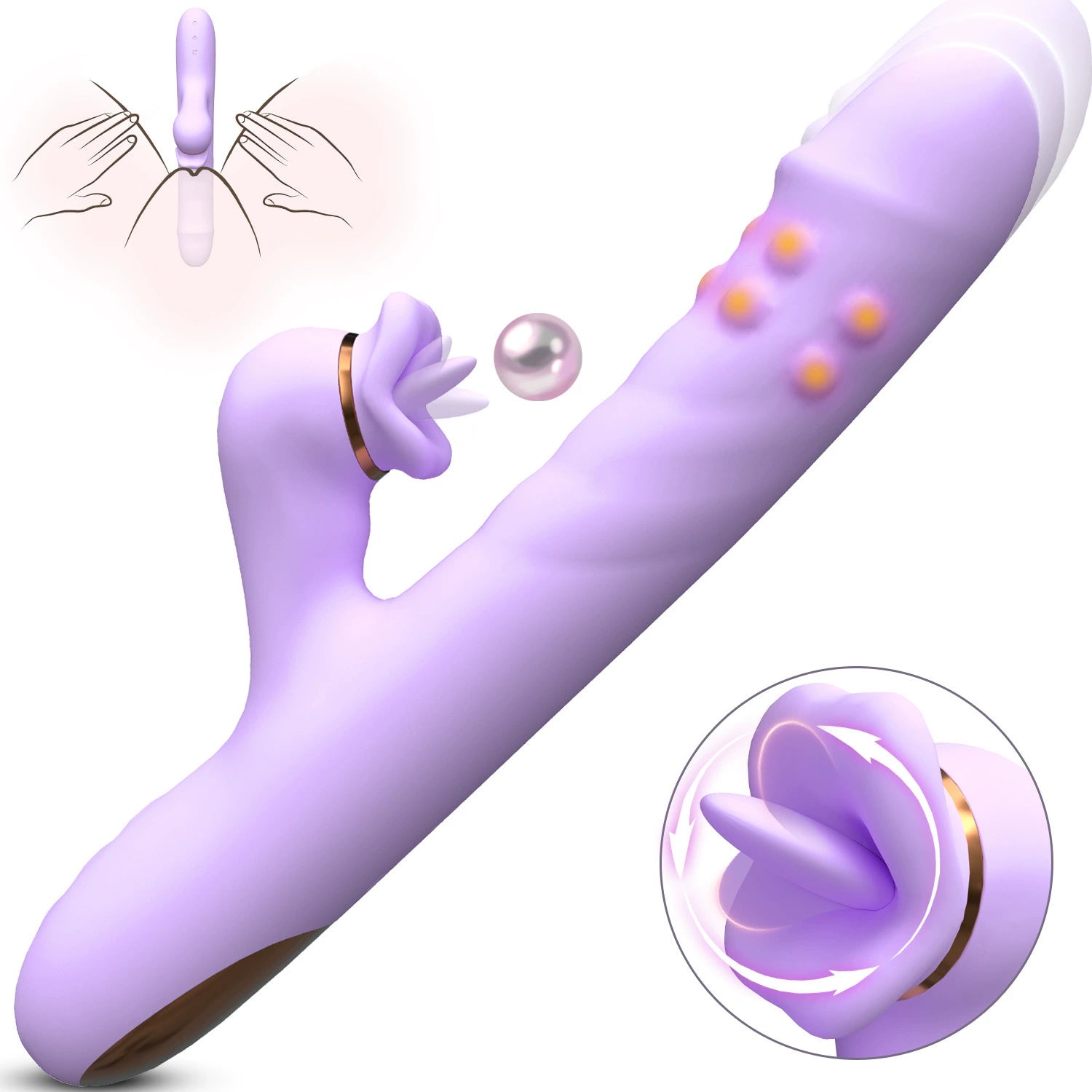 Purple Women's Vibrating Wand with Tongue-Licking and Rotating Beads - Telescopic Adult Pleasure Device (23.5 x 3.5cm, 310g)