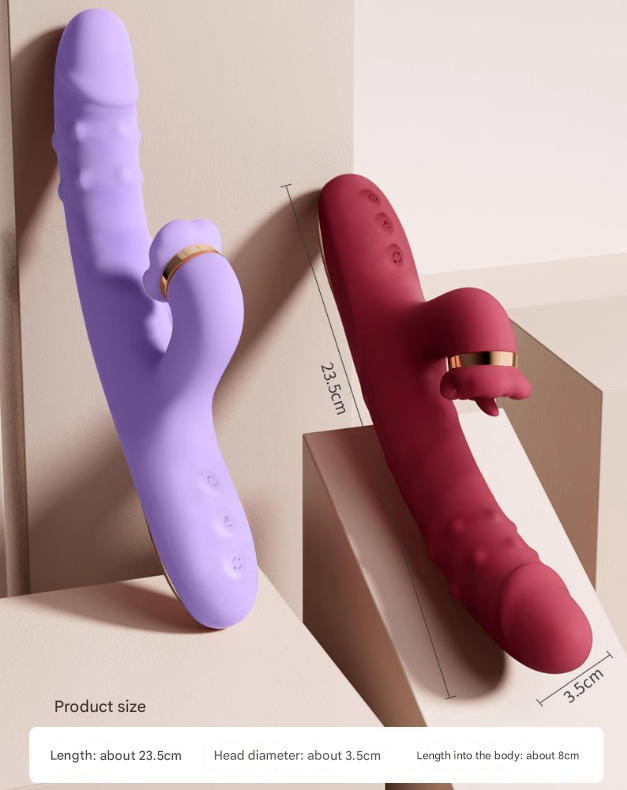 Purple Women's Vibrating Wand with Tongue-Licking and Rotating Beads - Telescopic Adult Pleasure Device (23.5 x 3.5cm, 310g)