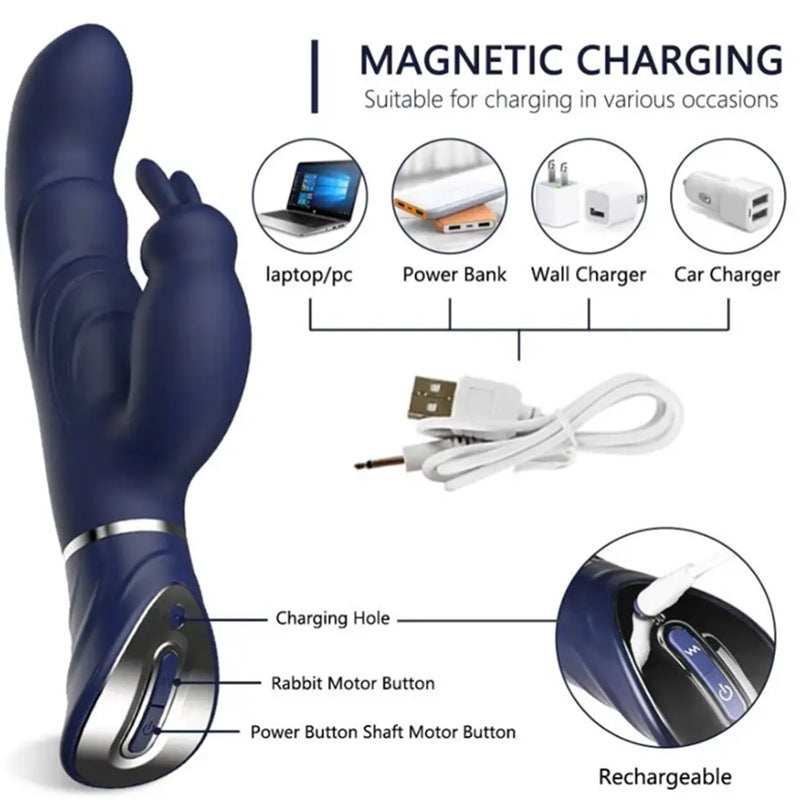 Blue Dual-Action Rabbit Vibrator - Female Pleasure Toy (USB Rechargeable)