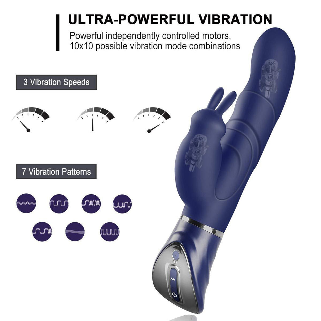 Black Dual-Action Rabbit Vibrator - Female Pleasure Toy (USB Rechargeable)