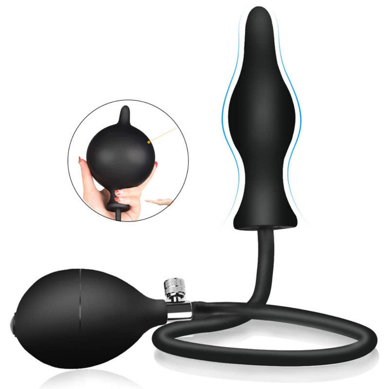 Black Classic Inflatable Butt Plug - Large Silicone Dilator