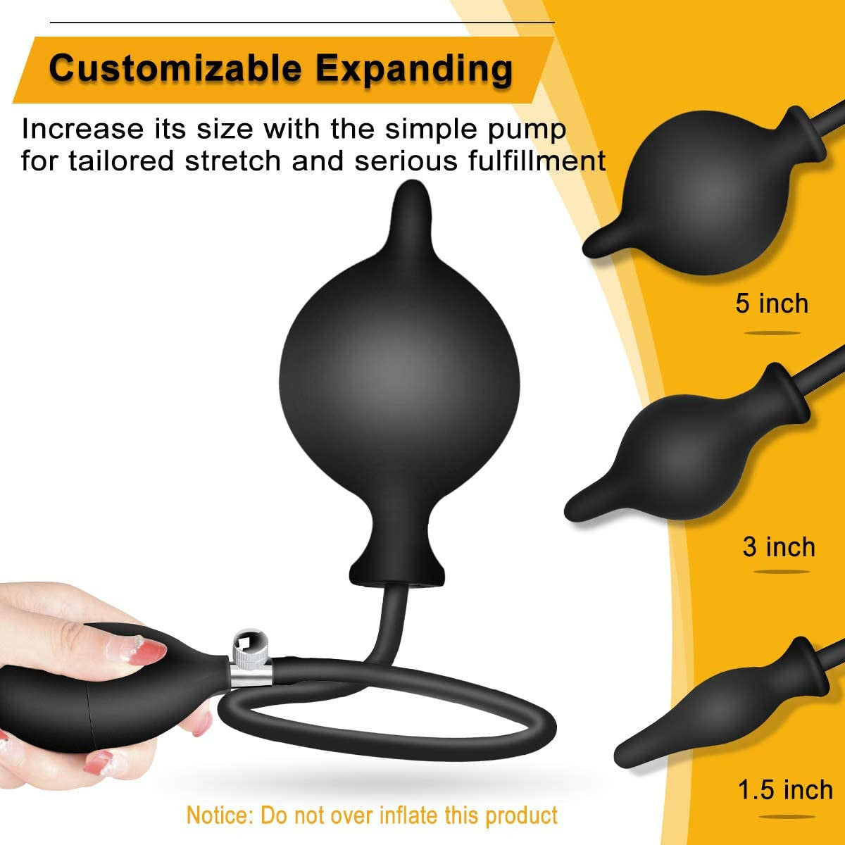 Black Classic Inflatable Butt Plug - Large Silicone Dilator