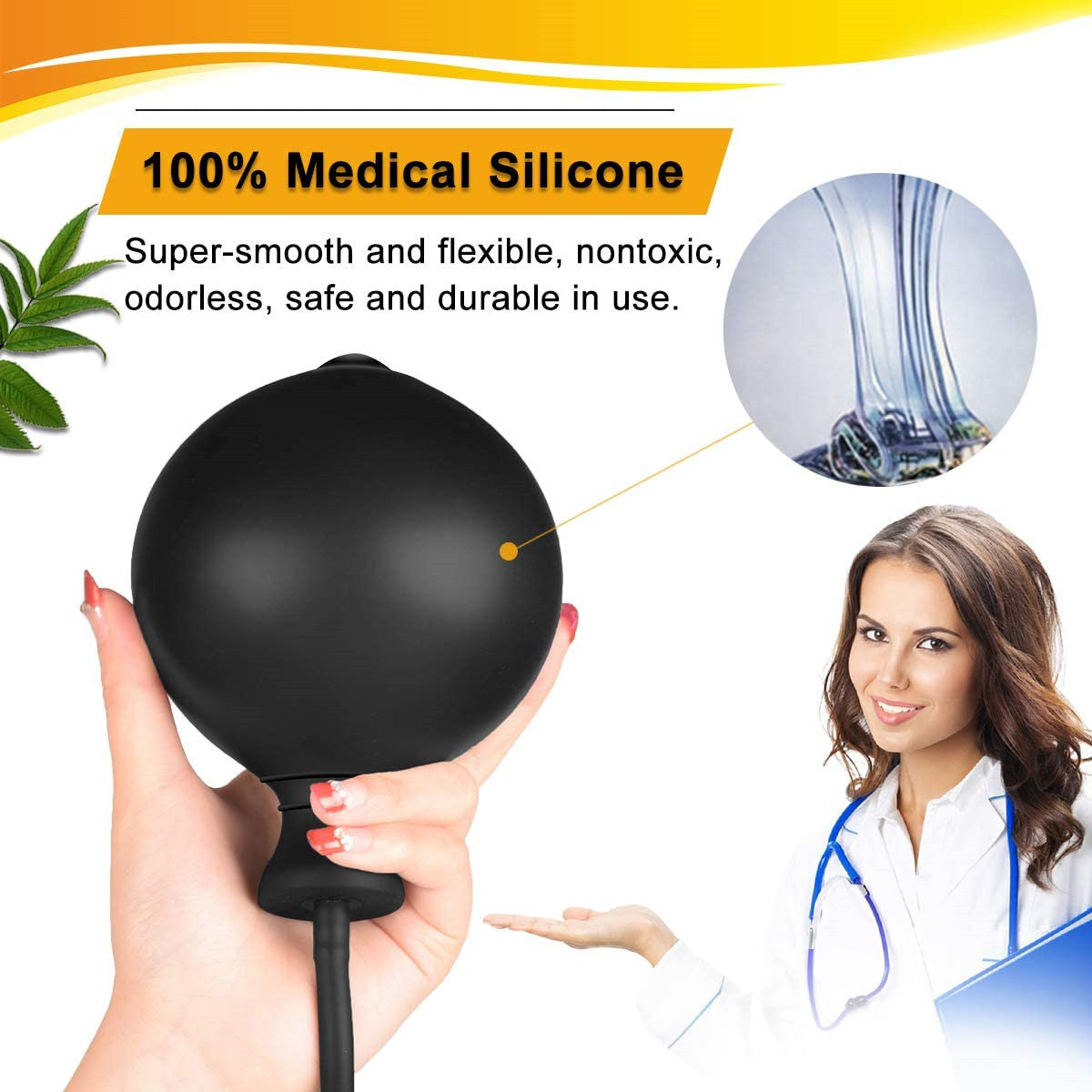 Black Threaded Inflatable Butt Plug - Large Silicone Dilator